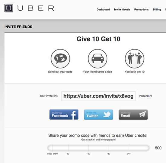Uber khuyến khích khách hàng giới thiệu sản phẩm